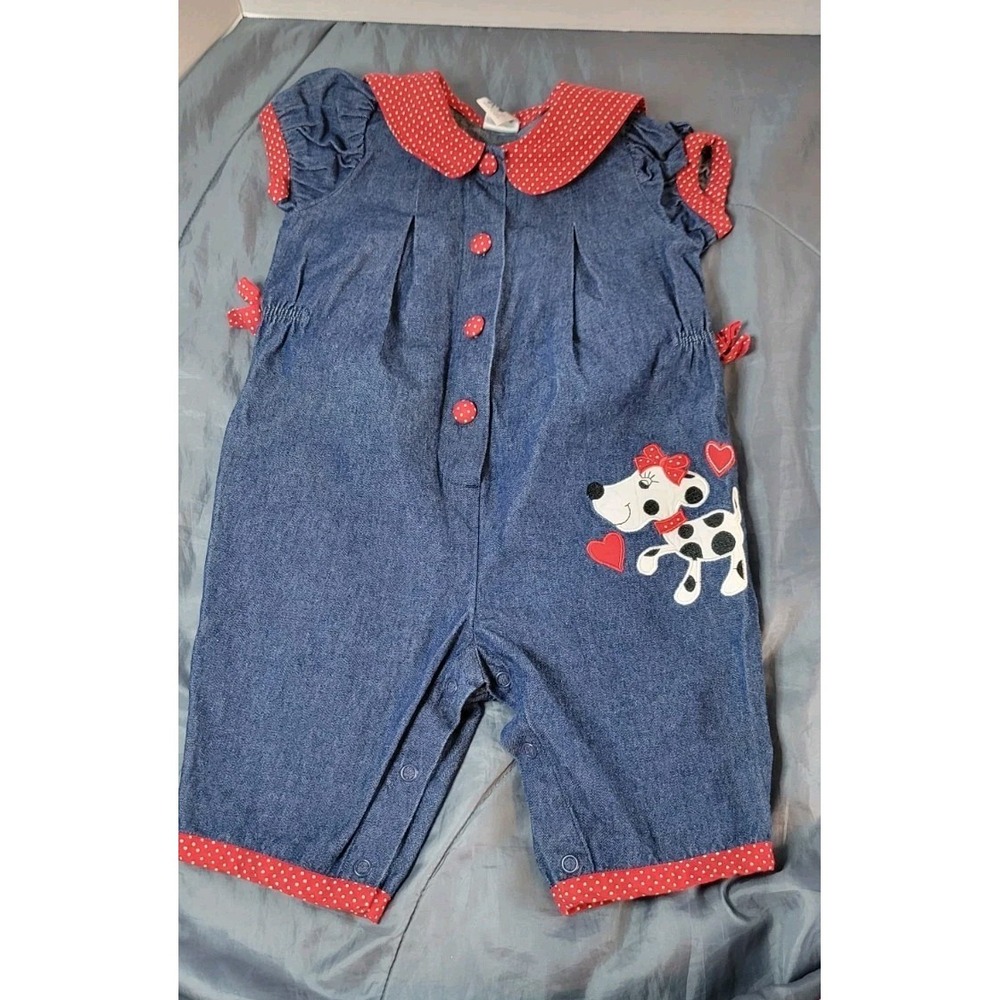 Vtg Dalmation 18 Month Polka Dot Romper‎ Denim